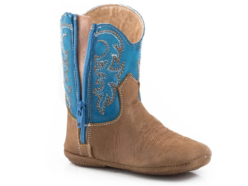 Men's Cushioned Boots Roper Boys Infant Brown/Blue Leather Cowbaby Basic Cowboy Boots