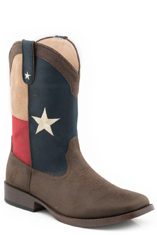 Men's Ergonomic Boots Roper Boys Kids Brown/Blue Faux Leather Lone Star Cowboy Boots