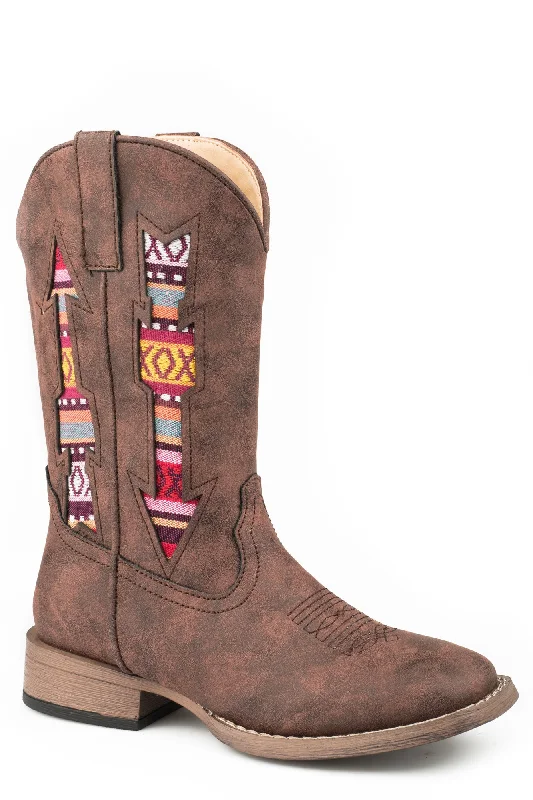 Men's Elegant Shoes Roper Boys Kids Brown Faux Leather Double Arrows Cowboy Boots