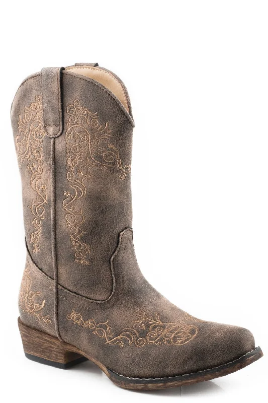 Men's Handcrafted Shoes Roper Boys Kids Brown Faux Leather Riley Scroll Cowboy Boots