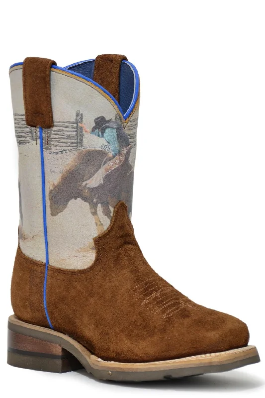 Men's Handcrafted Boots Roper Boys Kids Brown Leather 8 Seconds Geo Cowboy Boots
