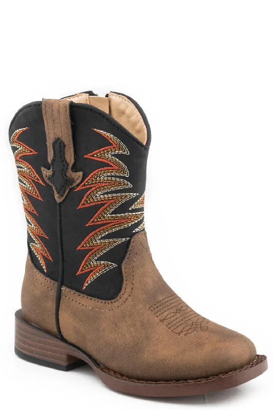 Men's Seamless Design Boots Roper Boys Toddler Tan/Black Faux Leather Clint Cowboy Boots