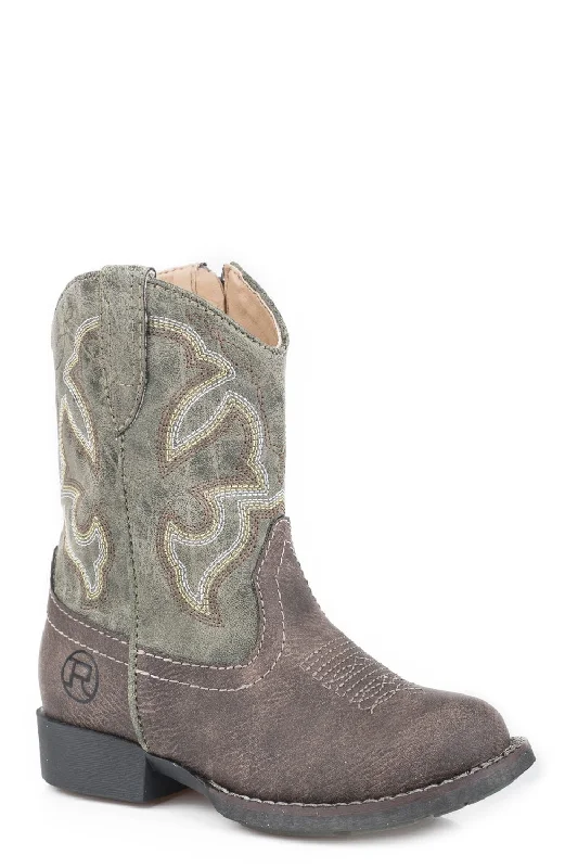 Seasonal Sale On High-Quality Shoes Roper Cody Toddlers Boys Brown Faux Leather Green Cowboy Boots