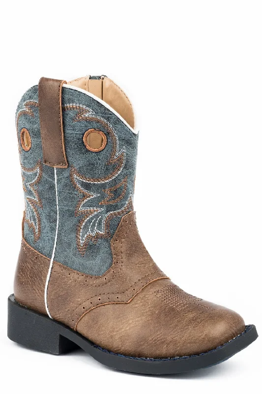 Men's Premium Boots Roper Distressed Boys Toddlers Brown Faux Leather Daniel Cowboy Boots
