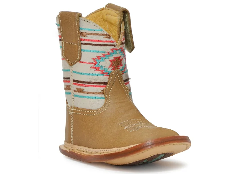 Men's Odor-Resistant Boots Roper Girls Infant Tan Leather Southwest Stripe Cowbabies Cowboy Boots