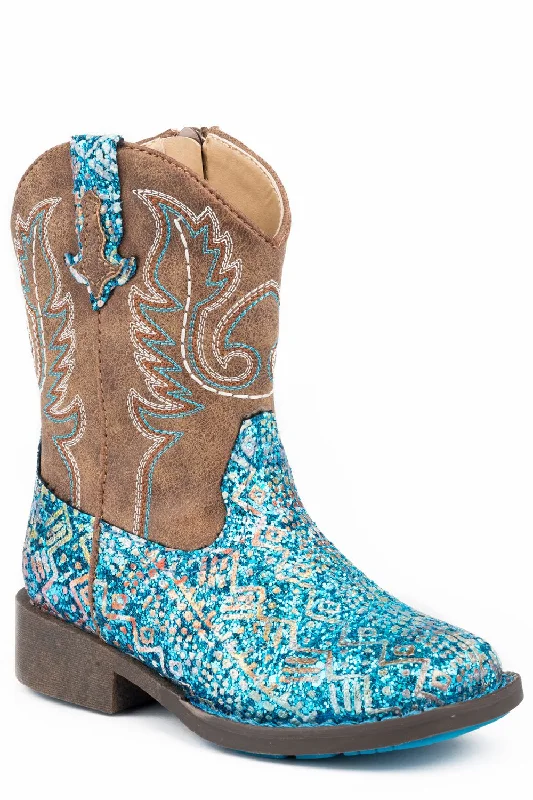 Men's Stylish Boots Roper Girls Toddlers Blue Faux Leather Glitter Aztec Cowboy Boots