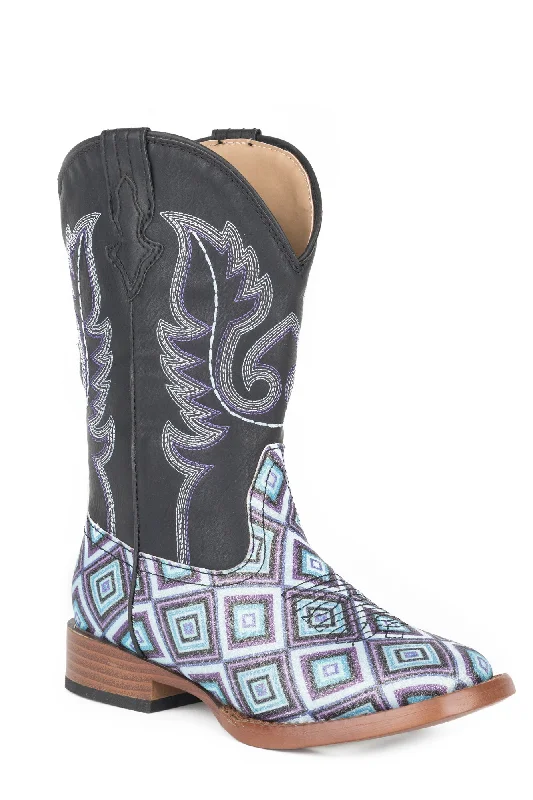 Special Sale On Breathable Shoes Roper Glitter Diamonds Kids Girls Black Faux Leather Cowboy Boots