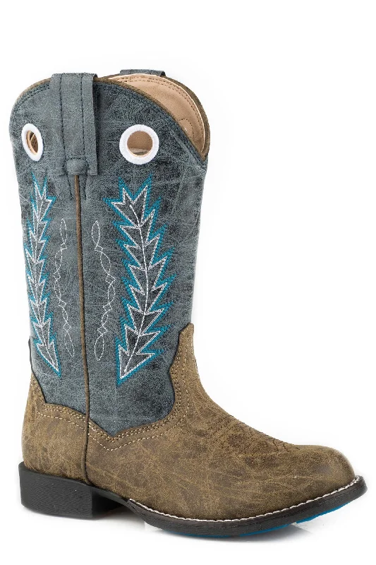Men's Flexible Boots Roper Hole In The Wall Kids Boys Blue Faux Leather Cowboy Boots