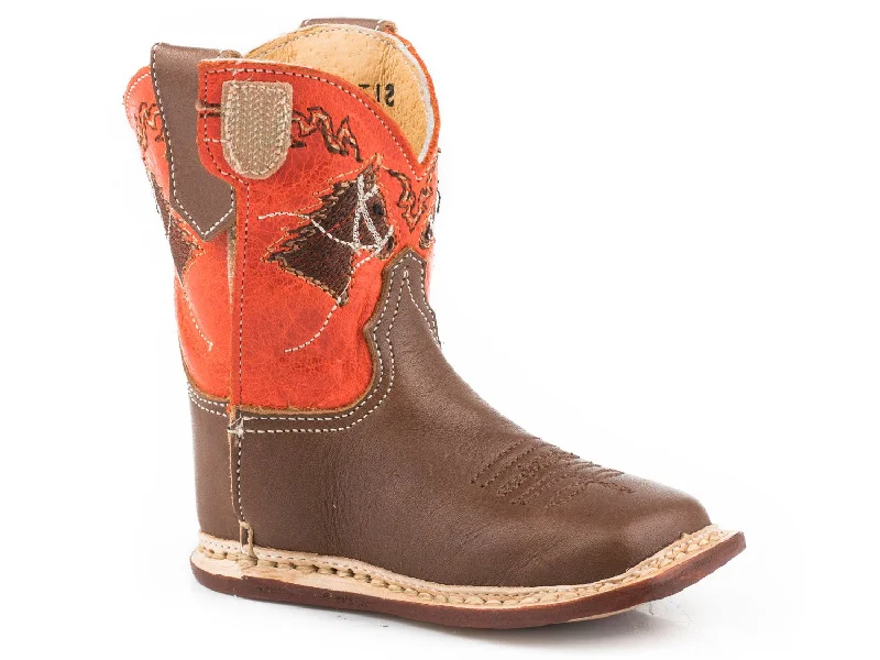 Men's Comfortable Boots Roper Infants Boys Orange/Brown Leather Cowbaby Horsehead Cowboy Boots Men's Comfortable Boots Roper Infants Boys Orange/Brown Leather Cowbaby Horsehead Cowboy Boots