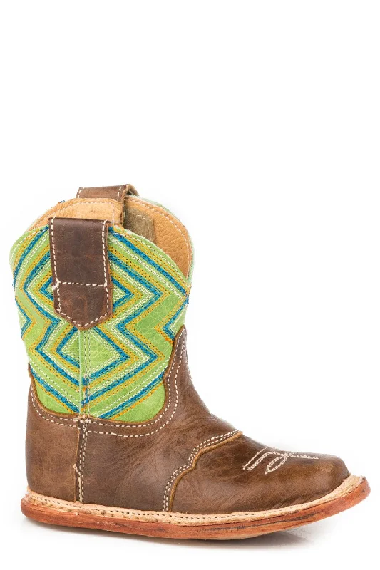 Stylish Shoes For Men Roper Infants Brown/Green Leather Cowbabies Geo Cowboy Boots