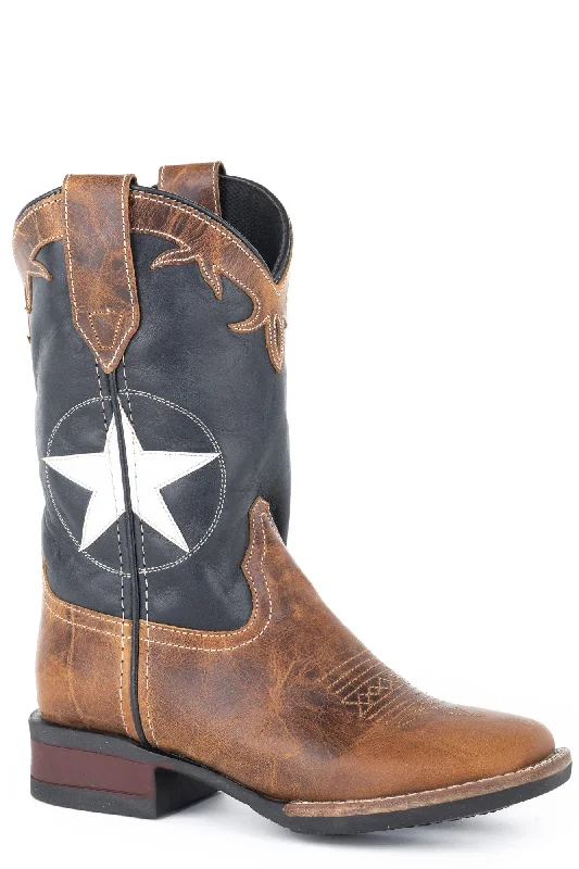 Special Promotion On Comfortable Walking Shoes Roper Kids Boys Navy/Tan Leather Monterey Star Cowboy Boots