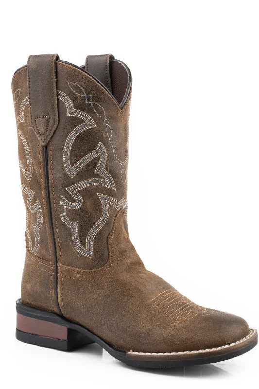 Men's Durable Boots Roper Kids Boys Oiled Beige Leather Monterey Cowboy Boots