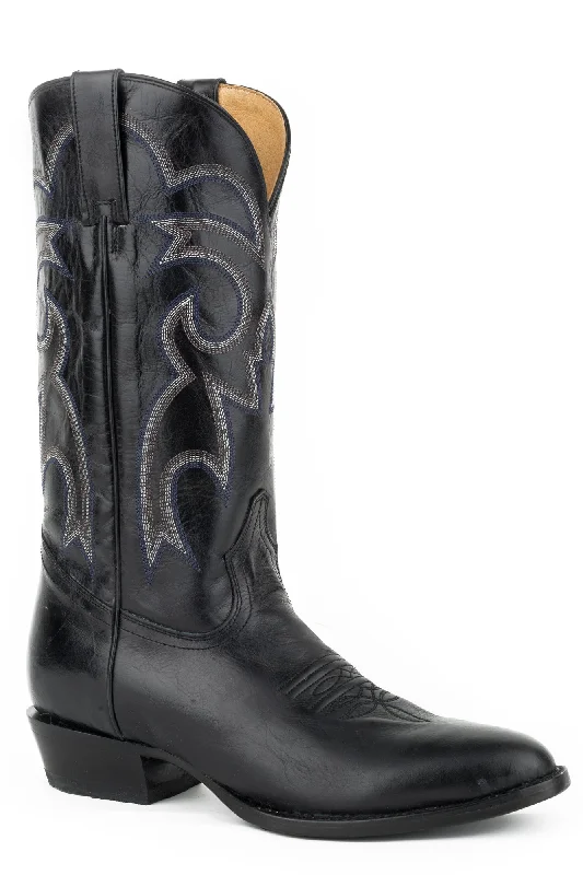 Men's Trendy Shoes Roper Mens Marbled Black Leather Parker R Toe Cowboy Boots