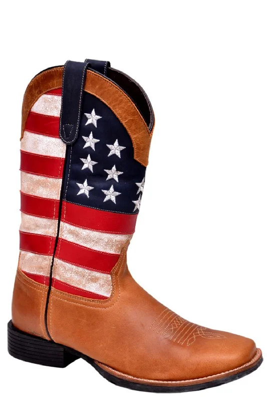 Men's Eco-Friendly Boots Roper Mens Oiled Tan Leather Patriotism Cowboy Boots