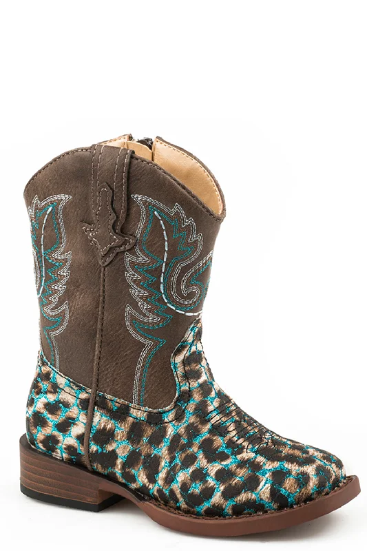Men's Premium Shoes Roper Toddler Girls Turquoise/Brown Faux Leather Leopard Cowboy Boots