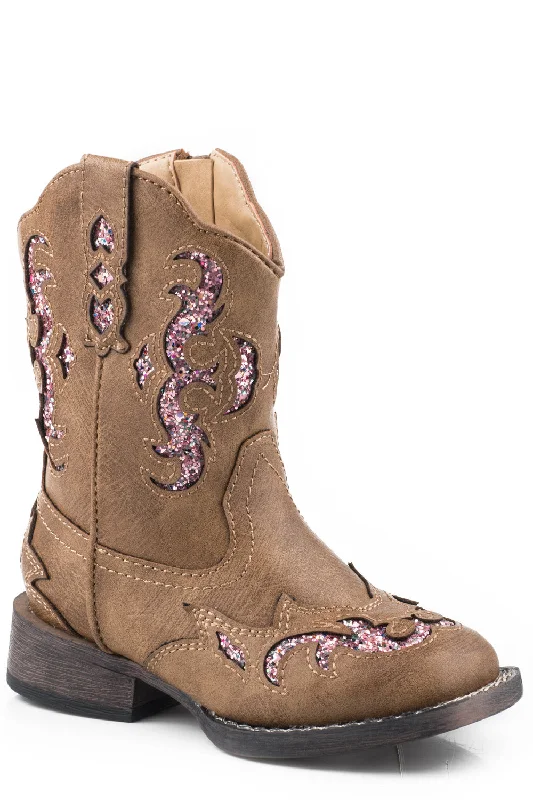 Men's Modern Shoes Roper Toddlers Girls Tan Faux Leather Glitter Gypsy Cowboy Boots