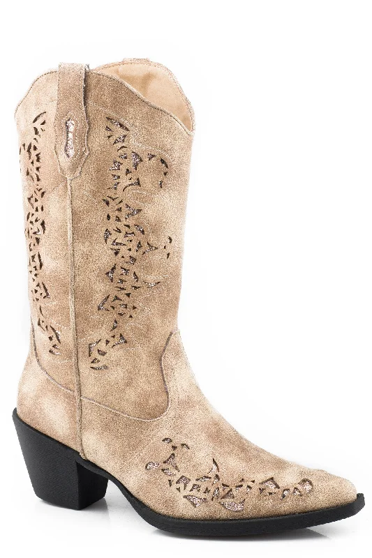 Special Holiday Sale On Premium Shoes Roper Womens Beige Faux Leather Alisa Metallic Cowboy Boots