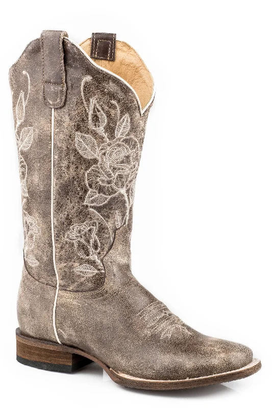 All-Season Boots For Men Roper Womens Brown Leather Desert Rose Wide Calf Cowboy Boots