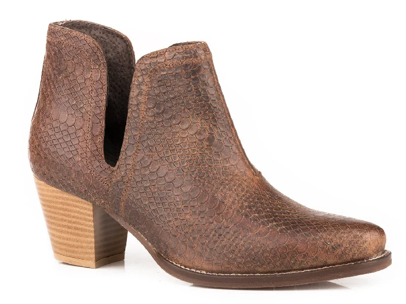 Men's Odor-Resistant Shoes Roper Womens Brown Leather Rowdy Stamped Snake Ankle Boots