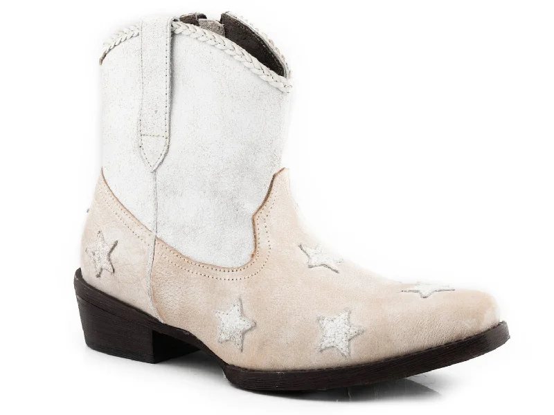 Men's Cushioned Shoes Roper Womens White Leather Liberty Star Cowboy Boots