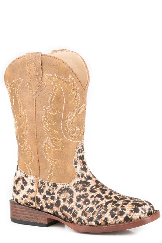 Seasonal Sale On High-Quality Shoes Roper Youth Girls Tan Faux Leather Glitter Leopard Cowboy Boots