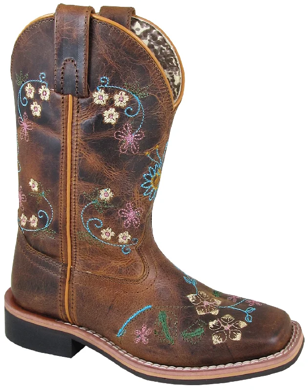 Men's Premium Shoes Smoky Mountain Youth Girls Floralie Brown Leather Cowboy Boots