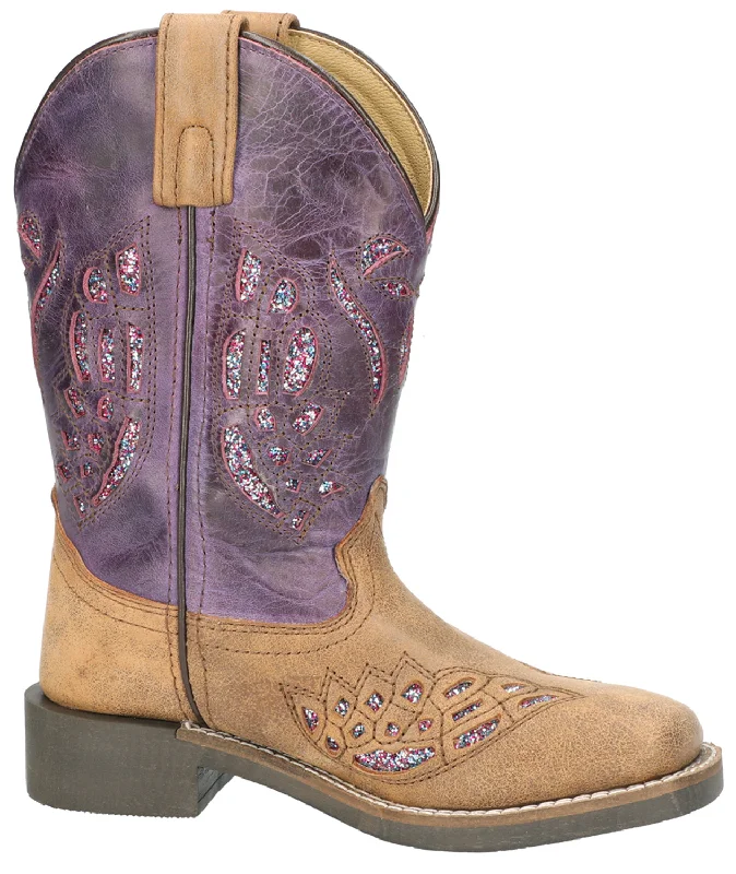 Biggest Shoe Sale Of The Year Smoky Mountain Youth Girls Trixie Brown/Purple Leather Cowboy Boots