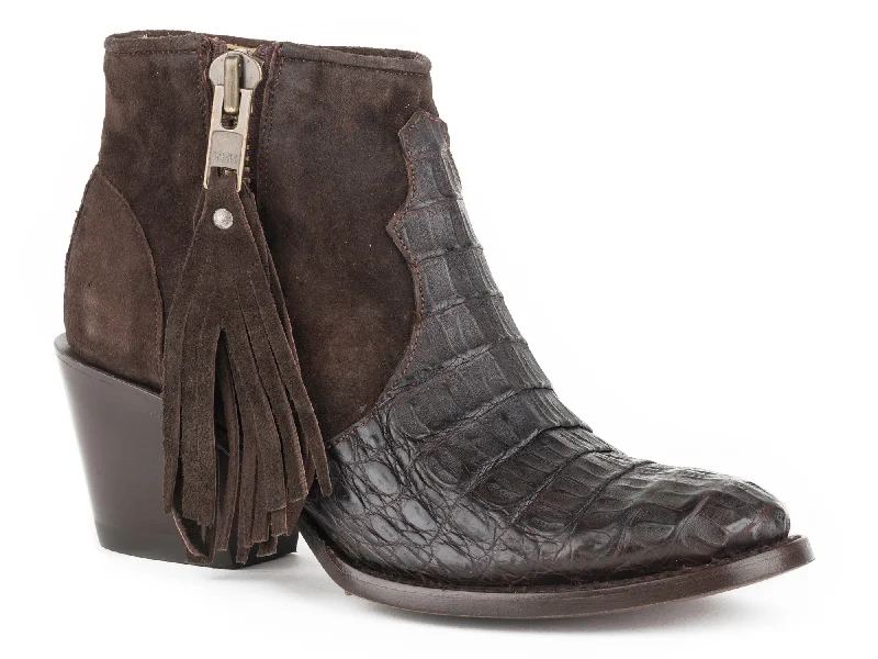 Men's Classic Boots Stetson Womens Brown Caiman Paris 5In Chocolate Rough Out Cowboy Boots