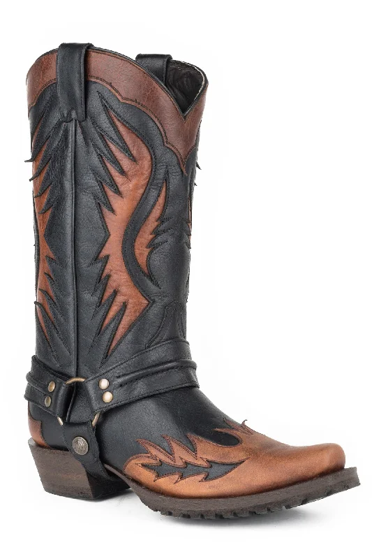Men's Classic Shoes Stetson Mens Brown Leather Wings Biker Outlaw Cowboy Boots