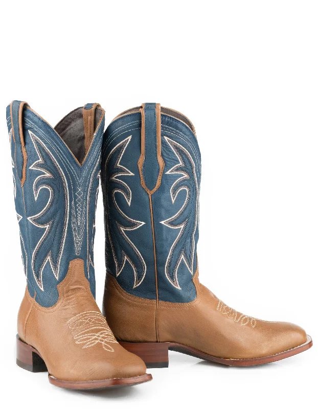 Men's Flexible Shoes Stetson Mens Tan Leather Blue Matte Casper Cowboy Boots