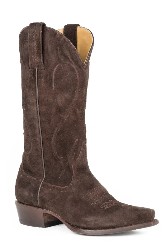 Men's Sporty Boots Stetson Womens Brown Leather Reagan Goat Roughout Cowboy Boots
