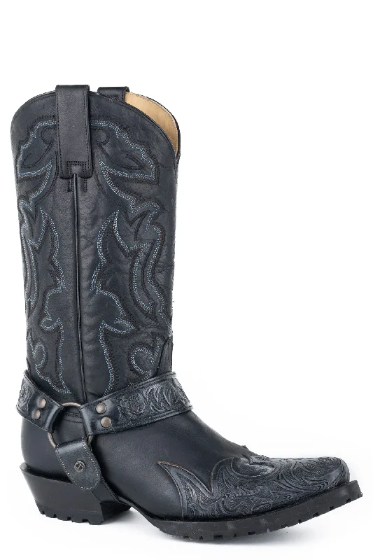 All-Season Boots For Men Stetson Mens Black Leather Outlaw Sciver Biker Cowboy Boots