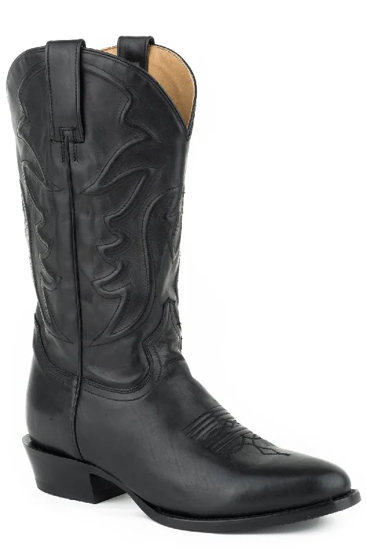 Men's Breathable Shoes Stetson Mens Burnished Black Leather Ames Cowboy Boots