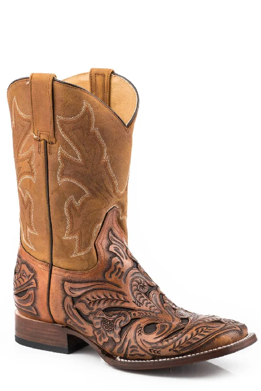 Men's Stylish Boots Stetson Mens Tan Leather New West Tooled Cowboy Boots