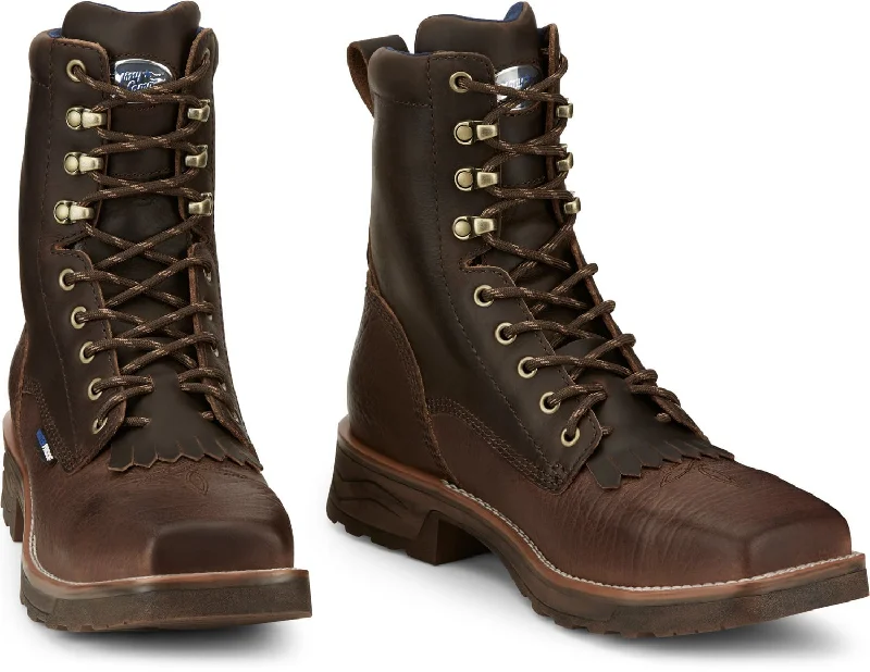 Men's Fashionable Shoes Tony Lama 8in CT WP Lacer Mens Dark Brown Greasewood Leather Cowboy Boots