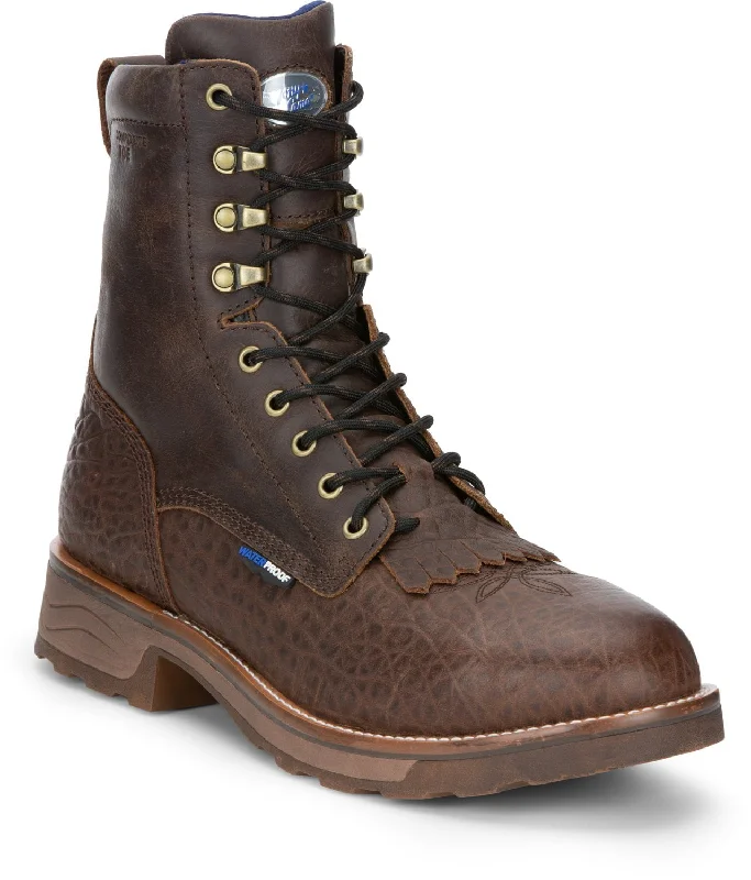 Men's Classic Shoes Tony Lama 8in WP CT Lacer Mens Dark Brown Timber Leather Cowboy Boots