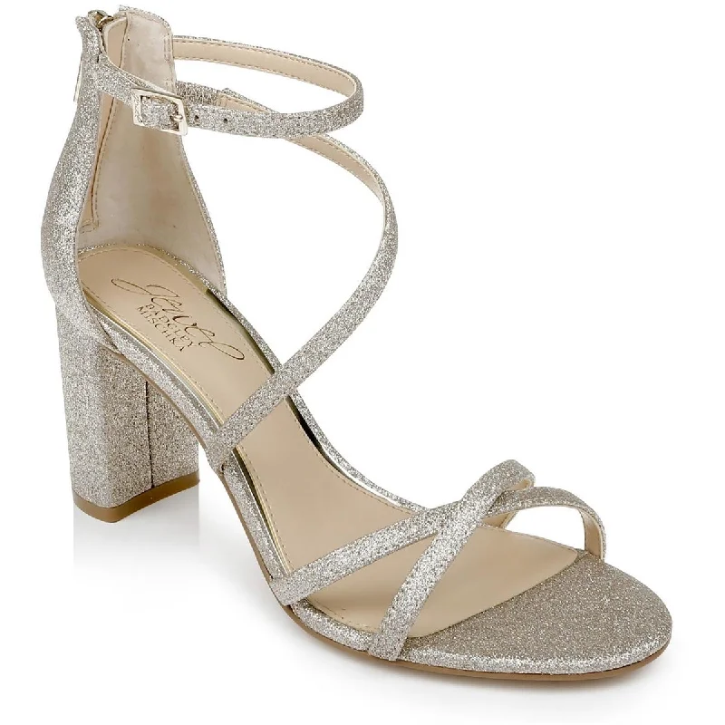 Badgley Mischka Womens Devorah Glitter Ankle Strap Block Heels