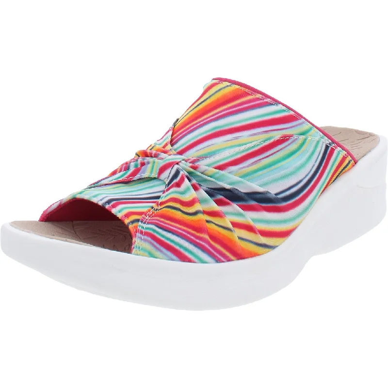 Bzees Womens Sunburst Padded Insole Slip On Wedge Sandals