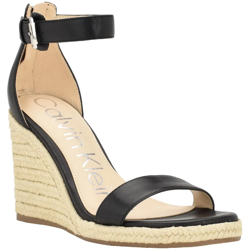 Calvin Klein Womens NOSHELA Leather Open Toe Wedge Sandals