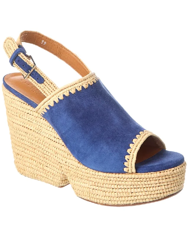 Clergerie Damya Suede & Raffia Wedge Sandal