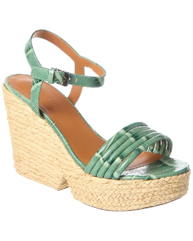 Clergerie Dane Croc-Embossed Leather Wedge Sandal