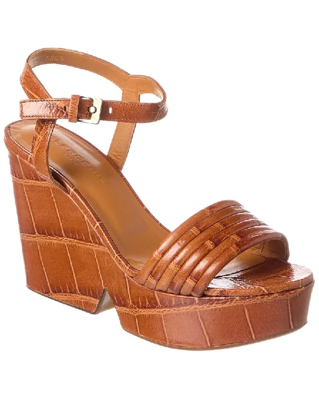 Clergerie Dany Croc-Embossed Leather Wedge Sandal