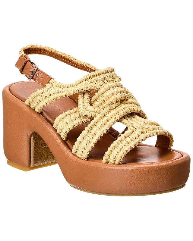 Clergerie Dinel Raffia & Leather Platform Sandal