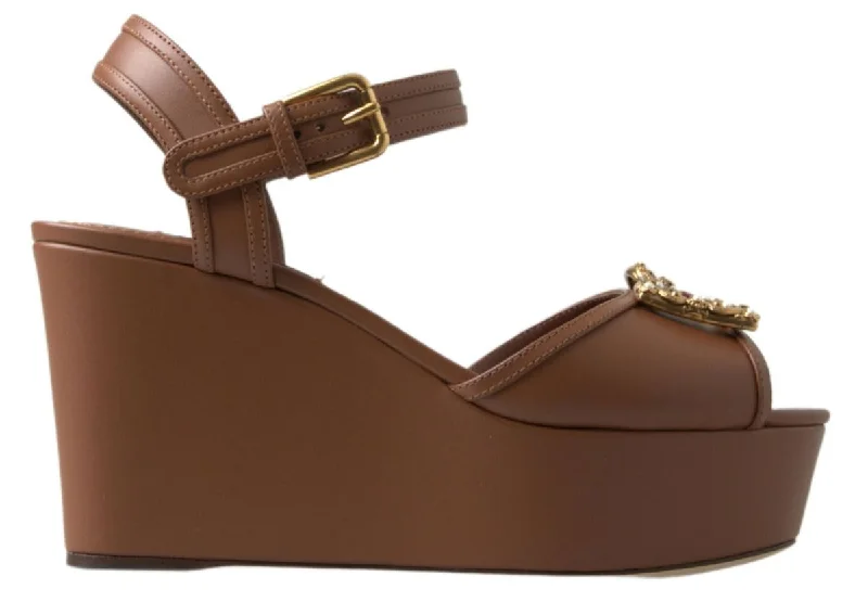 Dolce & Gabbana Chic  Leather Ankle Strap Women's Wedges