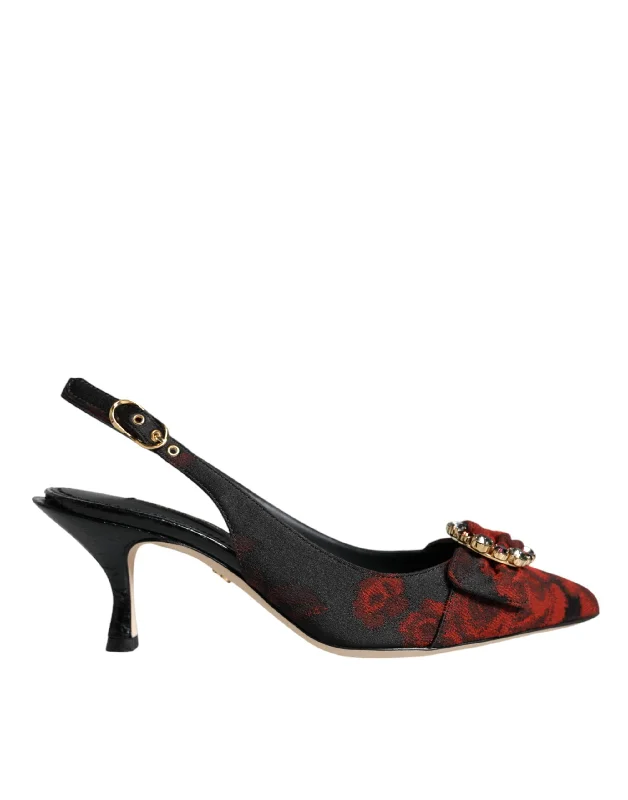 Dolce & Gabbana   Floral Crystal Heel Slingback Women's Shoes