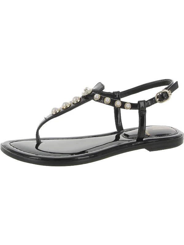 Gigi Pearl Womens Patent Embellished T-Strap Sandals