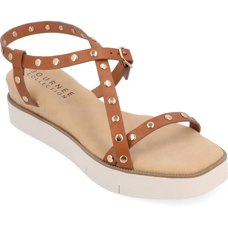 Journee Collection Womens Lindsay Faux Leather Studded Slingback Sandals