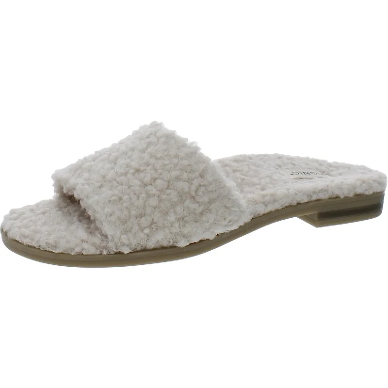 Vionic Womens Demi Faux Fur Peep-Toe Slide Sandals