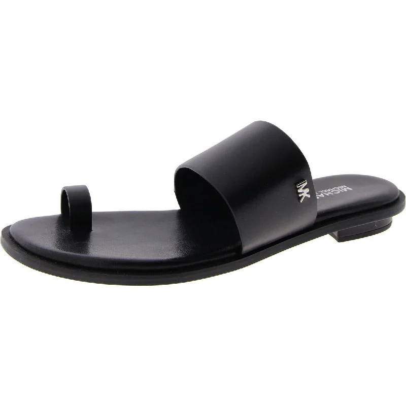 Womens Faux Leather Stretch Slide Sandals