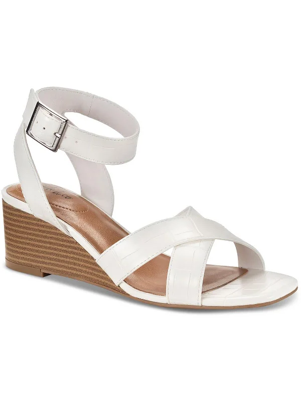 Womens Faux Leather Wedge Sandals